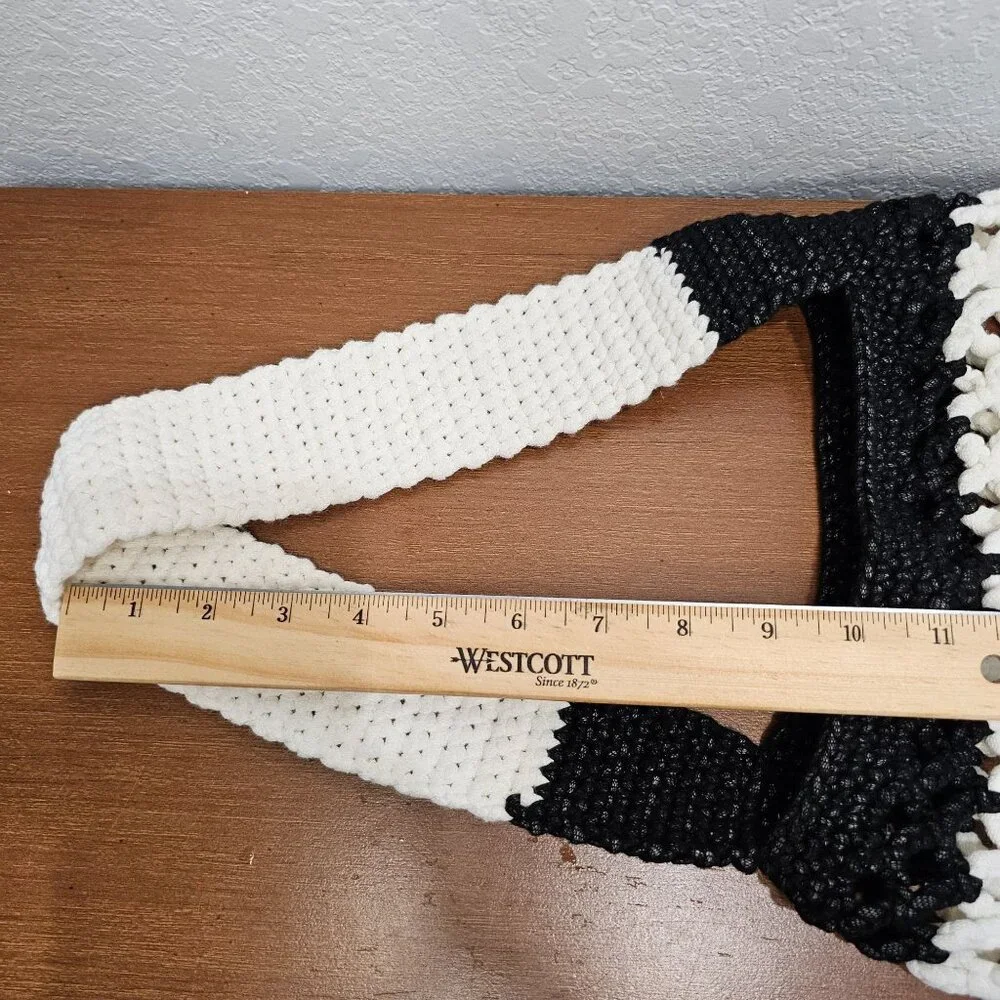 Boho Style Crochetted Black and‎ White Market Shoulder Bag